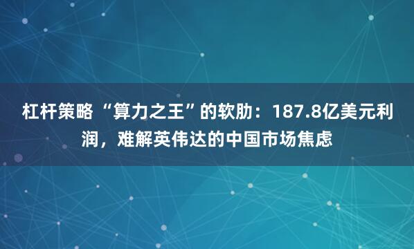 杠杆策略 “算力之王”的软肋：187.8亿美元利润，难解英伟达的中国市场焦虑